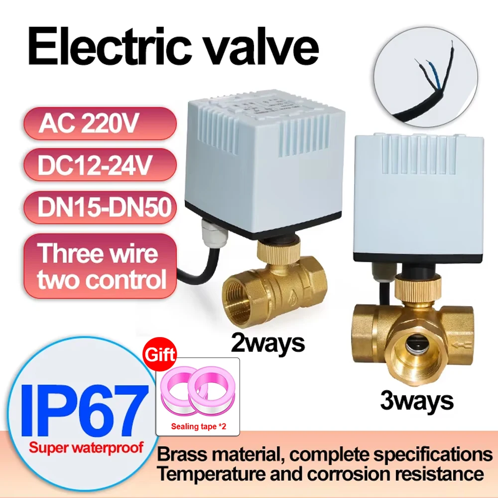 

Латунный электрический шаровой кран DC12V-24V или AC220V с электрическим приводом, 3-проводной шаровой кран с 2-контролем DN15 ~ DN50, IP67 3-ходовой/2ходовой