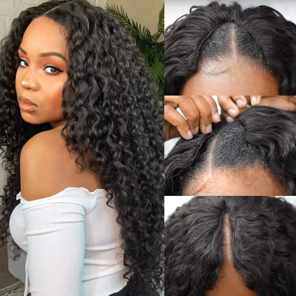 200 Density Loose Curly V Part Wig Human Hair Wig Deep Afro Curly V Part Wig 30 40 Inch Remy Hair V Part Wigs for Women on Sale image 3