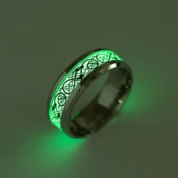 Mens Rings Stainless Steel Luminous Dragon Finger Ring Glow In Dark Fluorescent Gifts For Boyfriend Punk Jewelry Anillos