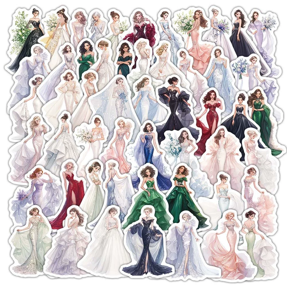 10/30/50PCS Cute Wedding Dress Graffiti Sticker PVC Material Personalized DIY Refrigerator Laptop Scrapbook Waterproof Stickers.