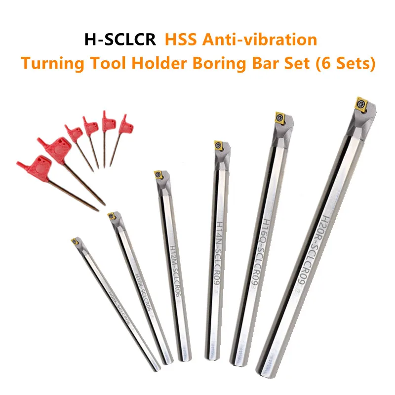 CORIT 6Sets H-SCLCR HSS Anti-vibration Boring Bar Set CNC Lathe Turning Tool H08 H10 H12 H14 H16 H20 with Inserts CCMT