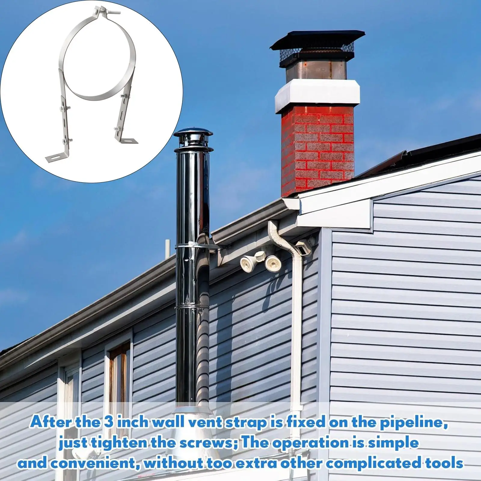 Stainless Steel Chimney Pipe Wall Strap Split Ring Hanger Pipe Bracket Clamp for Metal Pipe Indoor and Outdoor Chimney