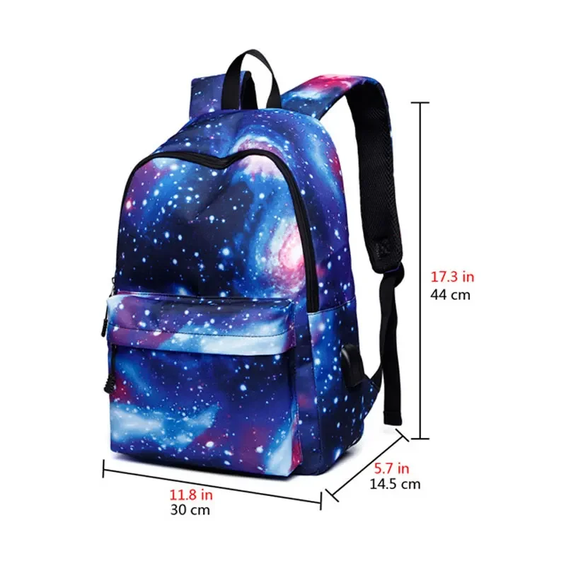 Canvas School Backpack Galaxy Star Universe Girls Bags USB Charging Teen Boys Travel Daypack Mochila Feminina Back To School