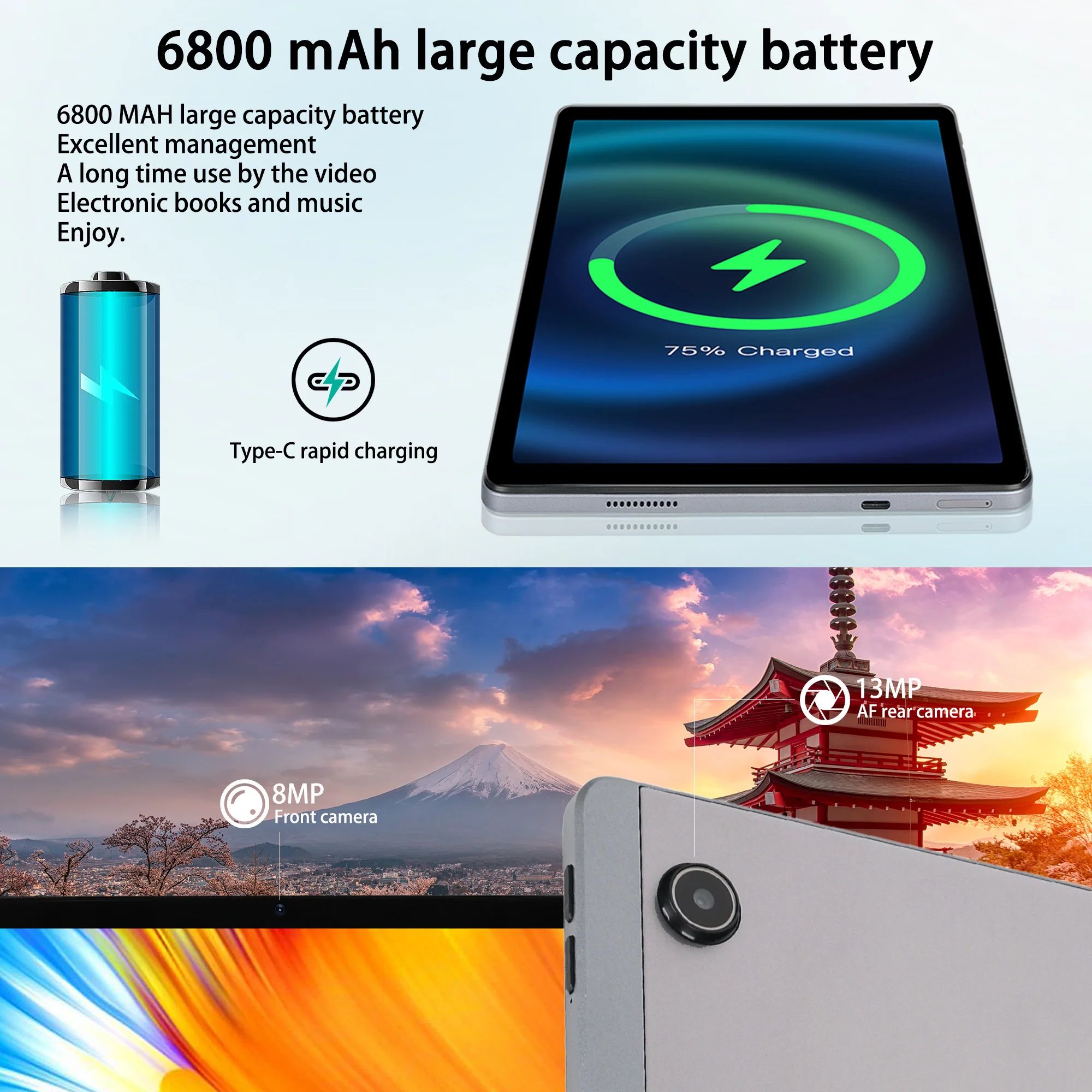 C9 + tableta Android14 de 11 pulgadas procesador octa-core 12GB RAM + 128GB ROM ampliar 1TB TF 5MP + 13MP pantalla HD batería de 6800mAh