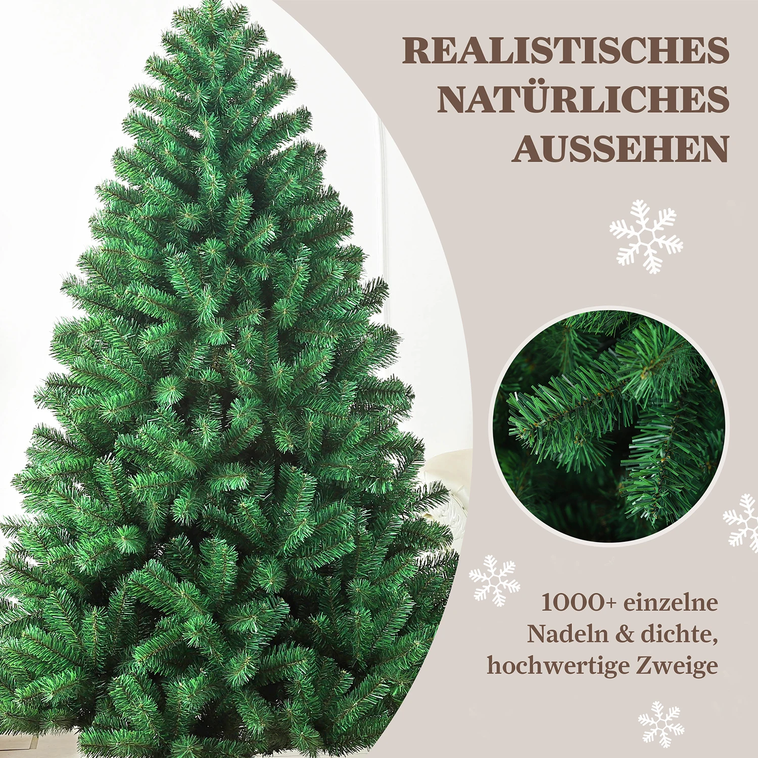 180/210 cm künstlicher Weihnachtsbaum aus PVC mit Metallständer, faltbare Bäume mit 900/1050 Spitzen, faltbar, Party-Dekoration für drinnen und draußen – Detail 4