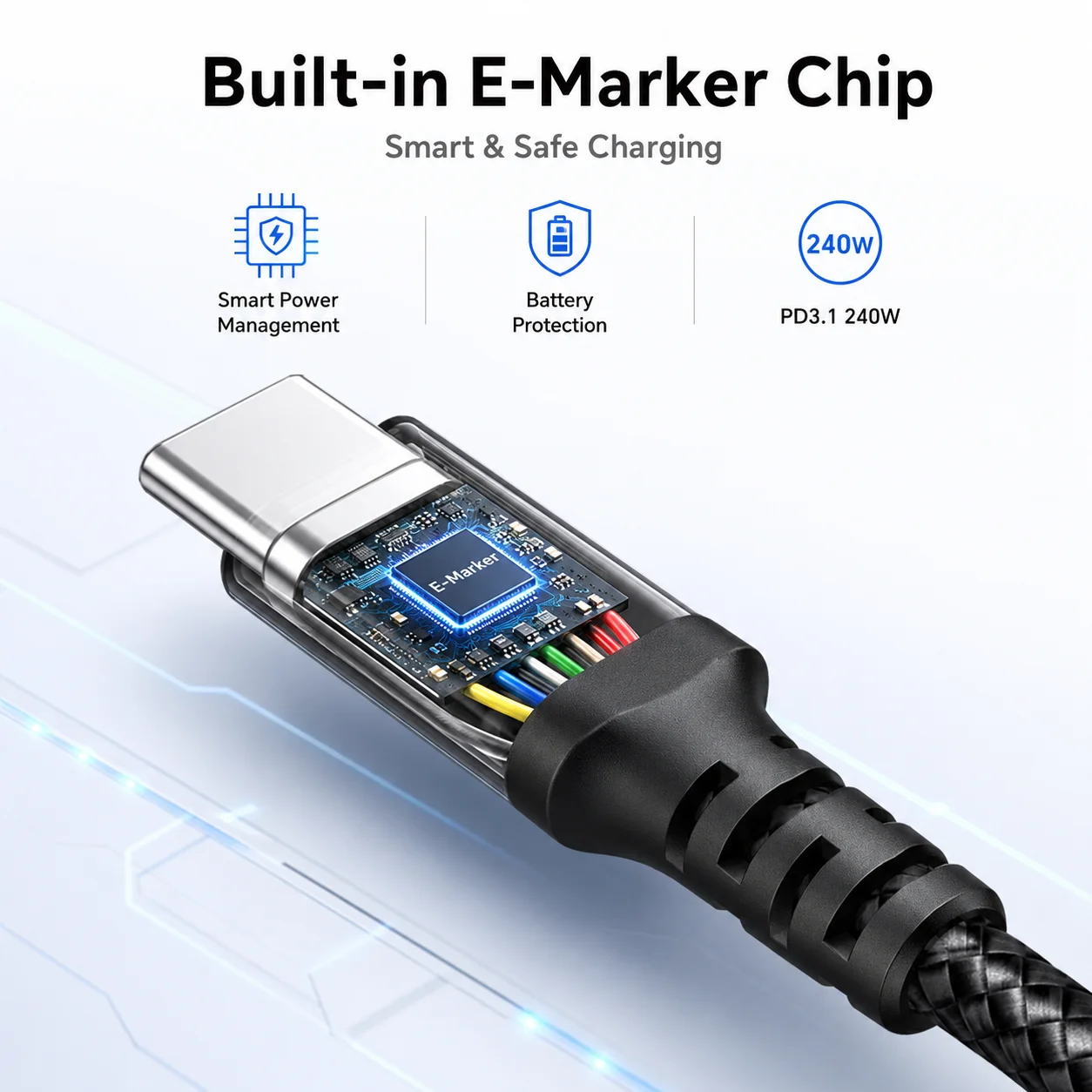 240W USB-C zu USB-C Kabel, PD3.1 Schnellladekabel Typ C, Nylon-Ummantelung für MacBook Pro Air iPad Pro Laptop – Detail 5
