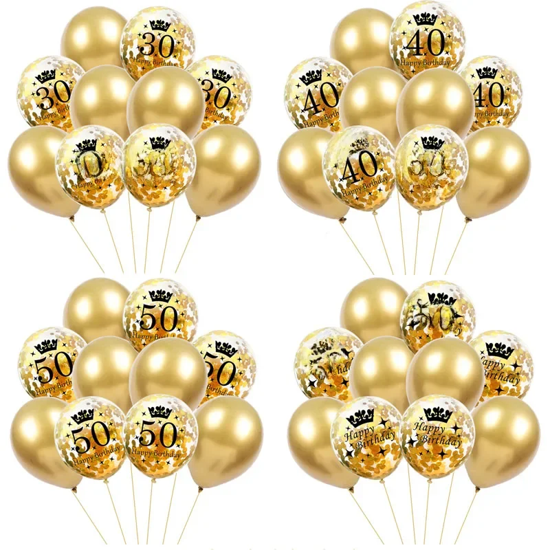30 40 50 lat Balony lateksowe Happy Birthday Party Decor Rocznica Dorosły 30 40 50 Urodziny Balony lateksowe Złoto — zdjęcie 2