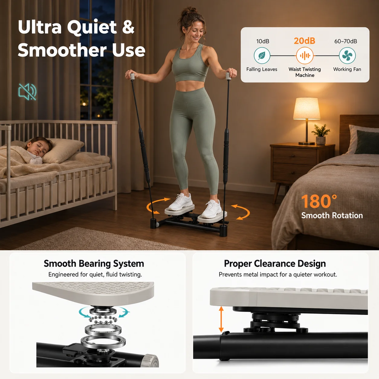 Waist Twister Machine Exercise, 330 lbs Capacity, Smooth Quiet Rotation, Anti-Slip AB Twister Board, Heavy-Duty Steel Frame, Durable Nylon Cords, FlexBar, Slim Waist and Core Ab Exercise, Home Gym