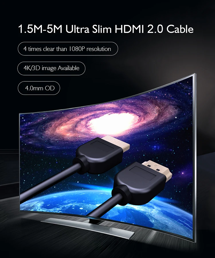Cavo HDMI PCER cavo di risoluzione 4K 3840*2160P Ultra sottile placcato in oro HDMI 1.5M 3M 5M cavo Hdmi immagine 3D Ultra HD