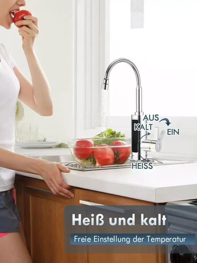 Sofortheizender Wasserhahn mit 360°-Flexibilität °   Elektrischer Warmwasserhahn mit Temperaturanzeige für Küche, Bad und Außenbereiche.