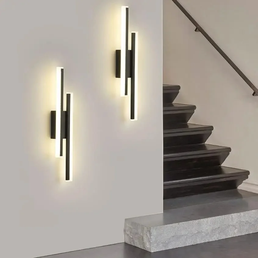 Modern Dimmable LED Wall Light Line Shape Wall Lamp 3000K/4000K/6000K for Bedroom, Living Room, Hallway, Entryway Black