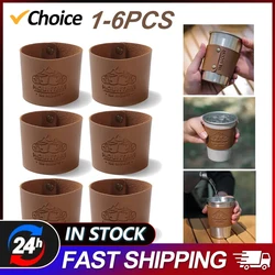 PU Leather Tea Cup Holders Non-slip Portable Leather Cup Holder Thickened Heat Insulation Vintage Accessories for Hiking Camping