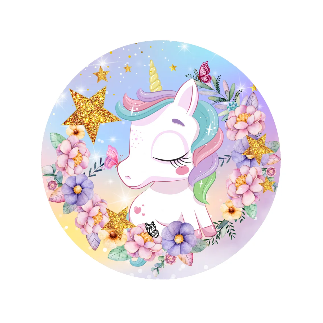 Flora Unicorn Birthday Party Decor Dessert Pedestal Plinth Cylinder Cover Circle Round Backdrop Cover