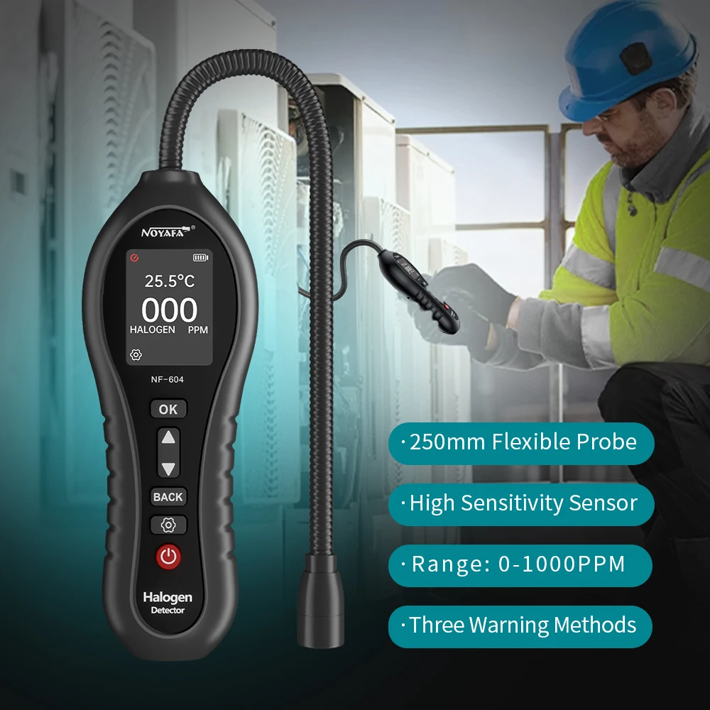 Noyafa Koelmiddellekdetector NF-604 Halogeenlekdetector LCD-scherm Freon Lekkagetester CFCS HCFCS HFCS Koelmiddeldetectie