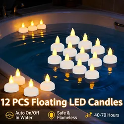 12Pcs LED Floating Candle Light Waterproof Flameless Floating Tealight Smokeless Flickering Prop Lamp Decor for Party
