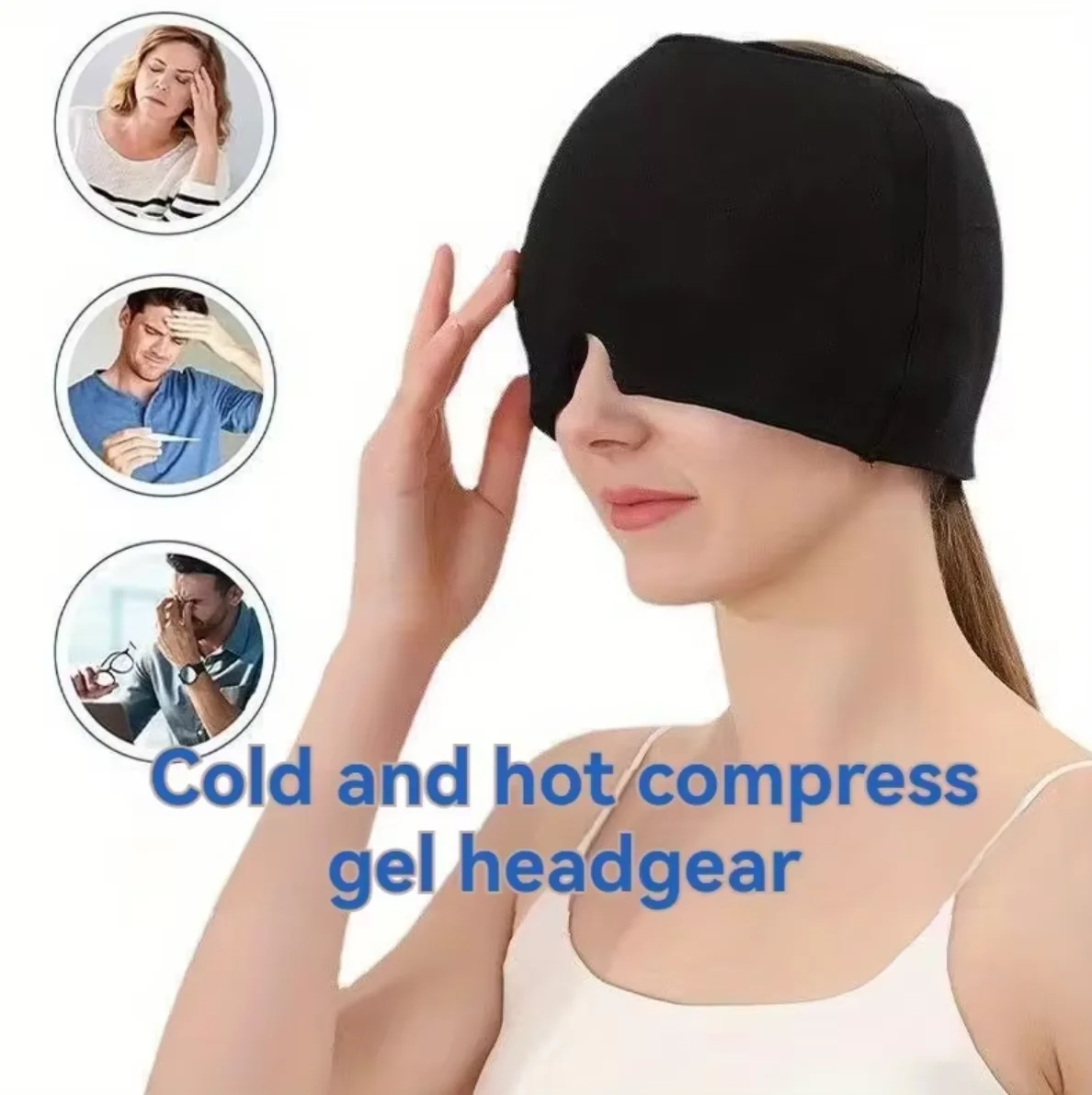 Migraine Relief Hat Headache Hat Gel Hot Cold Therapy Ice Cap for Relieve Pain Ice Hat Eye Mask Stress Pressure Pain Relief