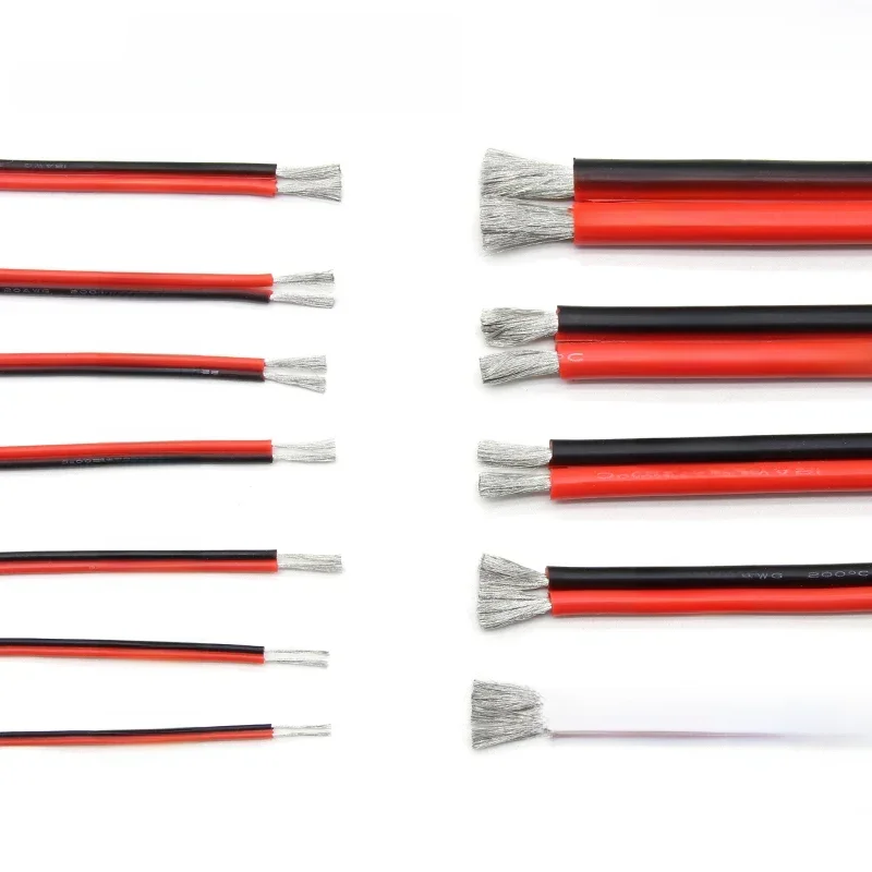 Câble Flexible en caoutchouc de Silicone, 1 à 50m, fil de cuivre, 2 broches souples 30 28 26 24 22 20 18 16 14 12 10 8awg pour moteur d'onduleur de batterie de voiture