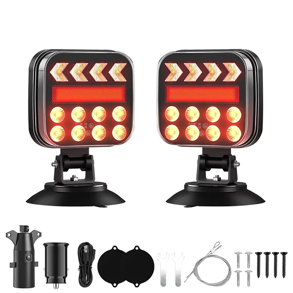2Pcs Car LED Arrow Warning Tail Light Adjustable Suction Cup Base Rear Signal Lamp Automotive Safety Warning Light With Complete Installation Kits