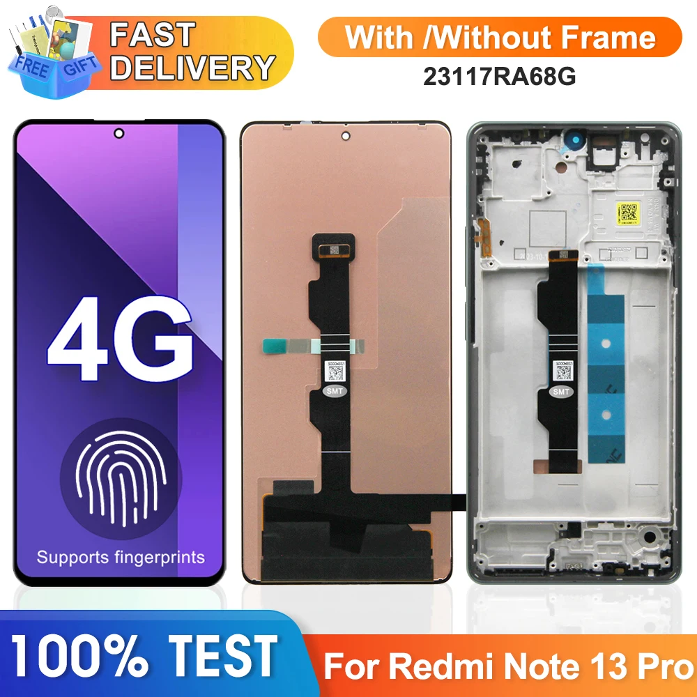 Super Amoled Screen for Xiaomi Redmi Note 13 Pro 4G 23117RA68G 2312FPCA6G Lcd Display Digital Touch Screen with Frame Assembly