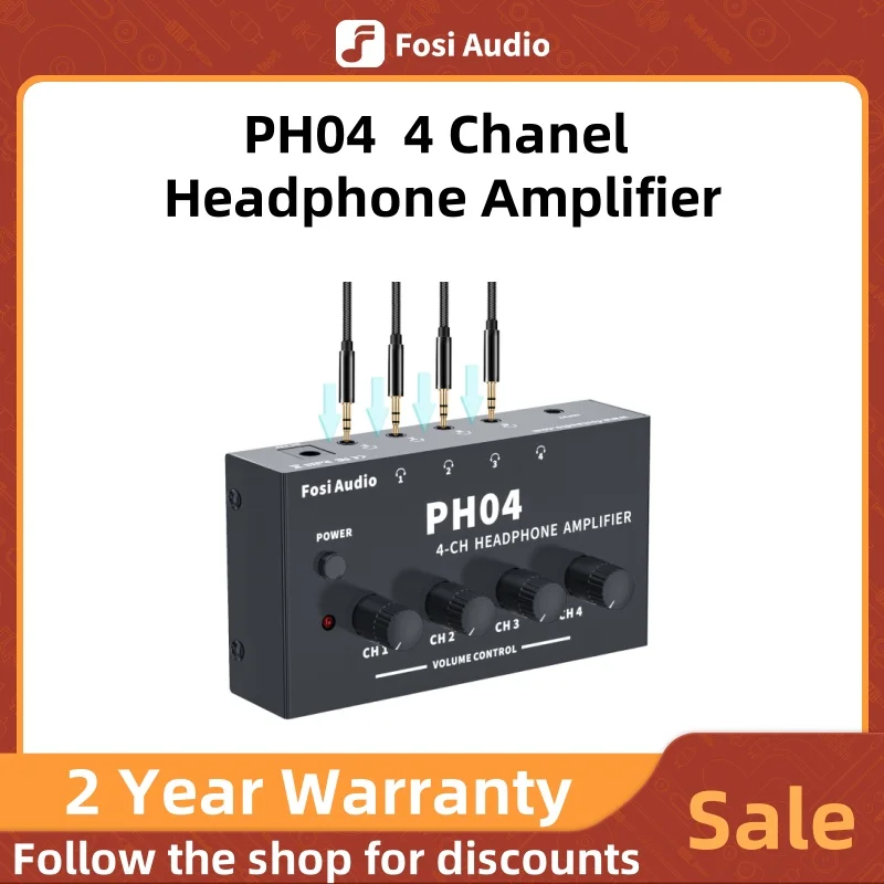 Fosi Audio-amplificador de auriculares PH04 de 4 canales, amplificador de Audio estéreo con adaptador de corriente, divisor de auriculares portátil ultracompacto