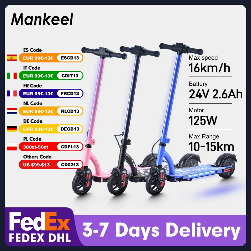 Mankeel Scooter électrique pour enfants âgés de 6 à 12 ans 16 km/h vitesse maximale portée 10-15 km pliable 125 W e-scooter pour enfants