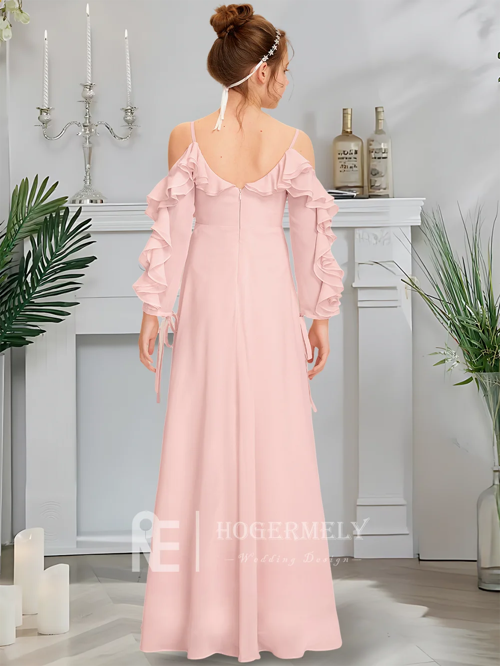 Роскошное платье подружки невесты с открытыми плечами, платье с цветочным узором для девочек, шифоновое платье длиной до пола с каскадными оборками на свадьбу