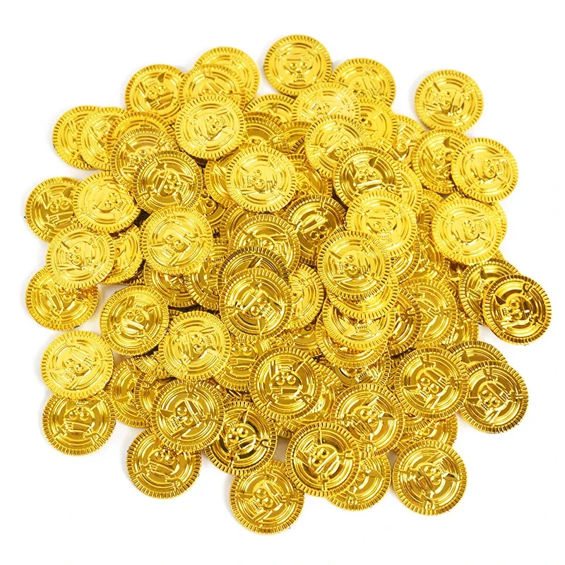 50/100/200 Stuks Piraat Gouden Munten Kids Verjaardagsfeestje Decoratie Gunsten Plastic Nep Munt Schat Gift Halloween cosplay Props - afbeelding 2