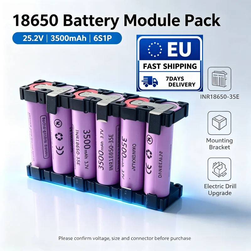 Modulo batteria al litio 6S1P 25,2 V 3500 mAh INR18650-35E con staffa di montaggio, pacco batteria 18650 fai-da-te per trapani elettrici senza fili e utensili elettrici.
