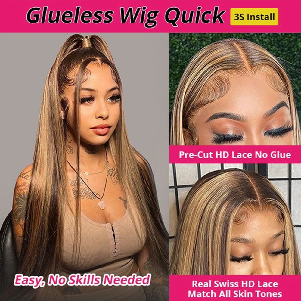 Highlight Straight Glueless Wig Human Hair Ready To Wear And Go 13x6 Hd Frontal Honey Blond Lace Front Wigs For Women On Sale