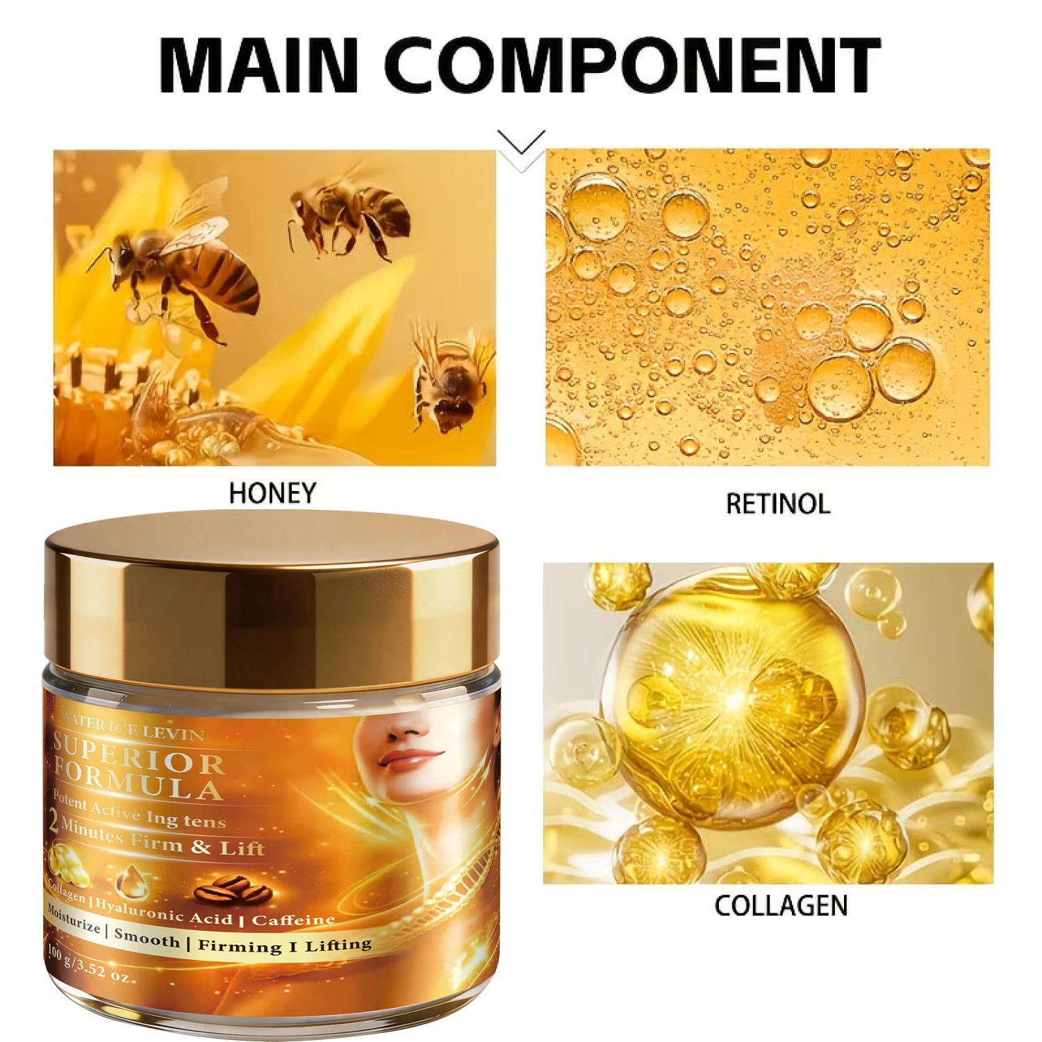 Water Ice Levin Firm Lift Cream 100g Collagen Hyaluronic Acid Caffeine Bee Venom Moisturizing Firming Lifting Skin Care Cream