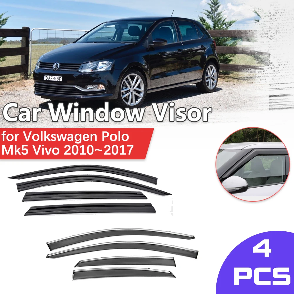 Козырек оконный для Volkswagen VW Polo Mk5 Vivo 6R 6C 2010 ~ 2017, 2011 2012 2013 2014 2015 2016 защита от дождя и бровей, дефлектор дыма на вентиляционное отверстие, защитные аксессуары