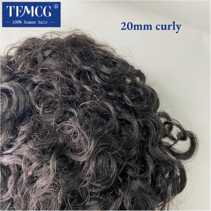 20mm Curly Hairpiece Fine Mono Male Hair Prosthesis Men Toupee 100% Indian Human Hair  7" Male Wig Exhuast Systems Men Wig