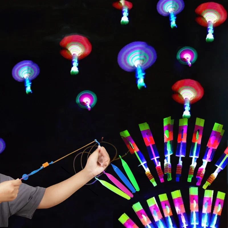 Jouet de fusée Flash en plein air, lumières LED, fronde scintillante, hélicoptère de fusée, jouet volant, cadeau amusant de fête pour enfants, jouets d'éjection d'éjection d'élastique