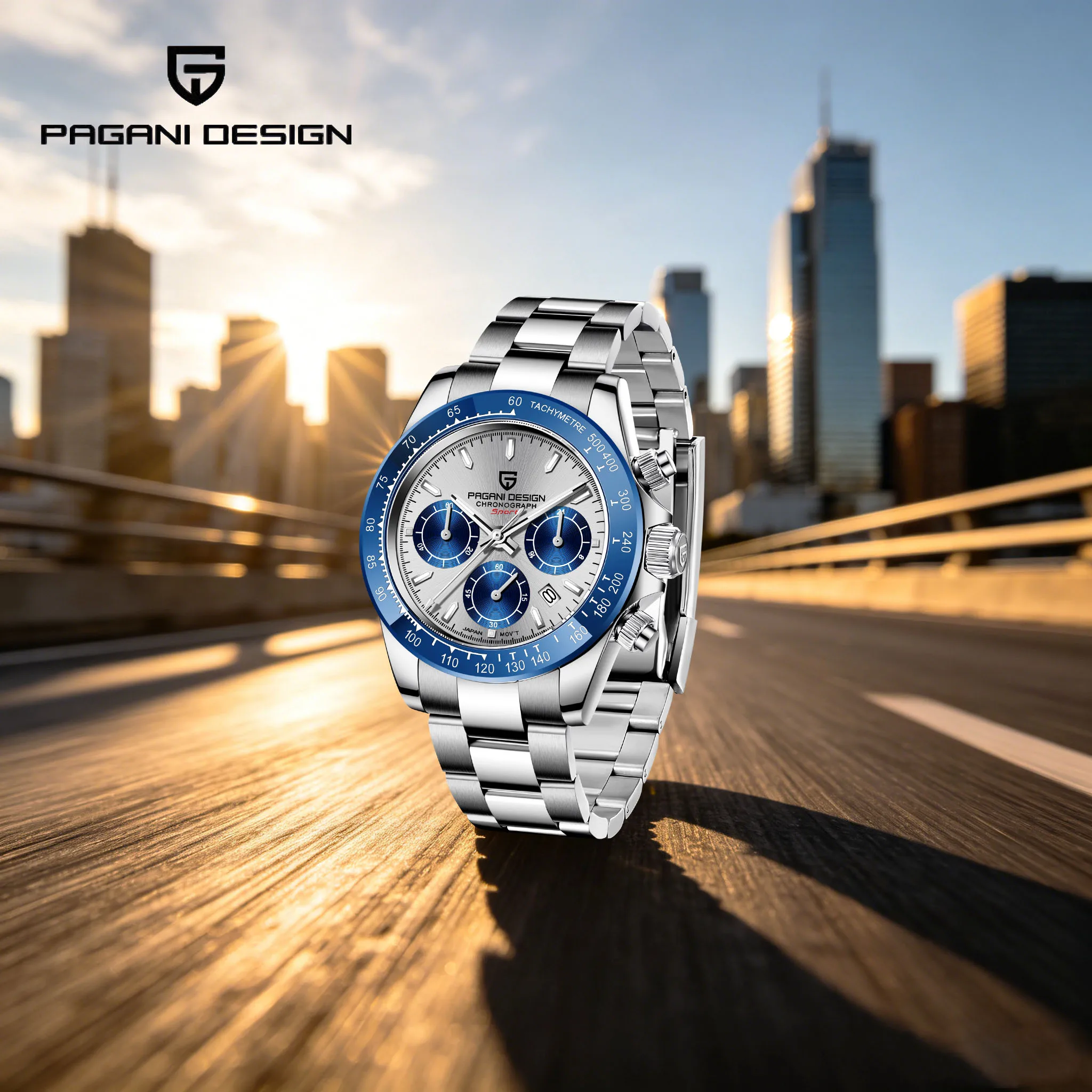 PAGANI DESIGN Men's Quartz Watch Daily Retro Wear Tachometer Sapphire Glass Stainless Steel Folding Buckle Waterproof Function