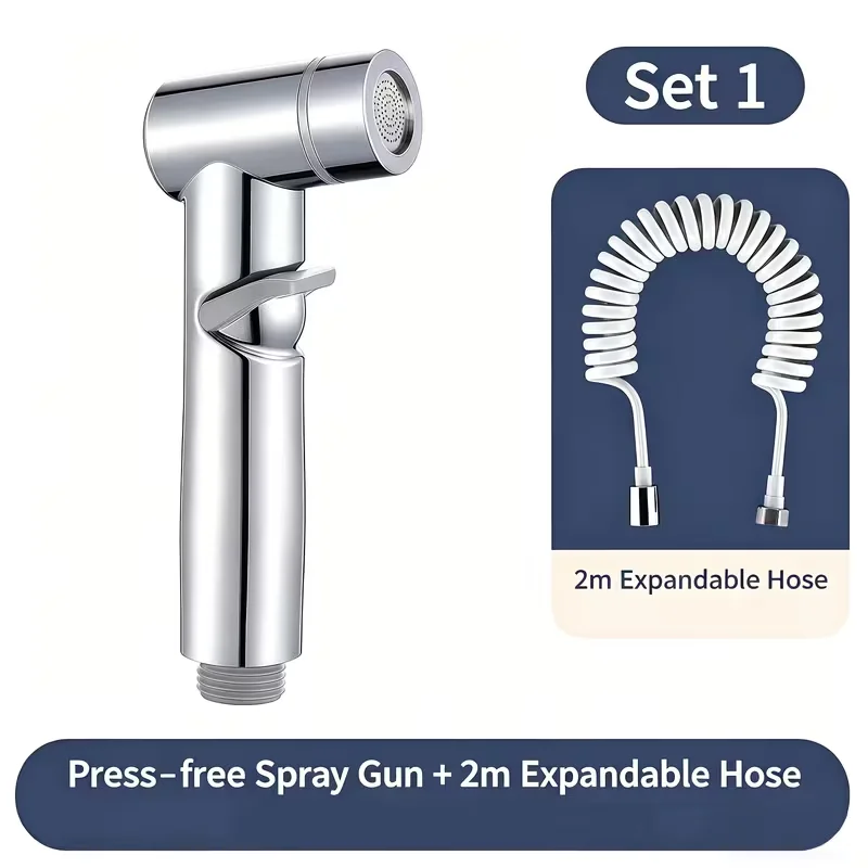 2pcs Telescopic Bidet Sprayer Kit, Chrome ABS Handheld Toilet Spray Gun with Spring Hose, High Pressure Bidet Shower for Persona