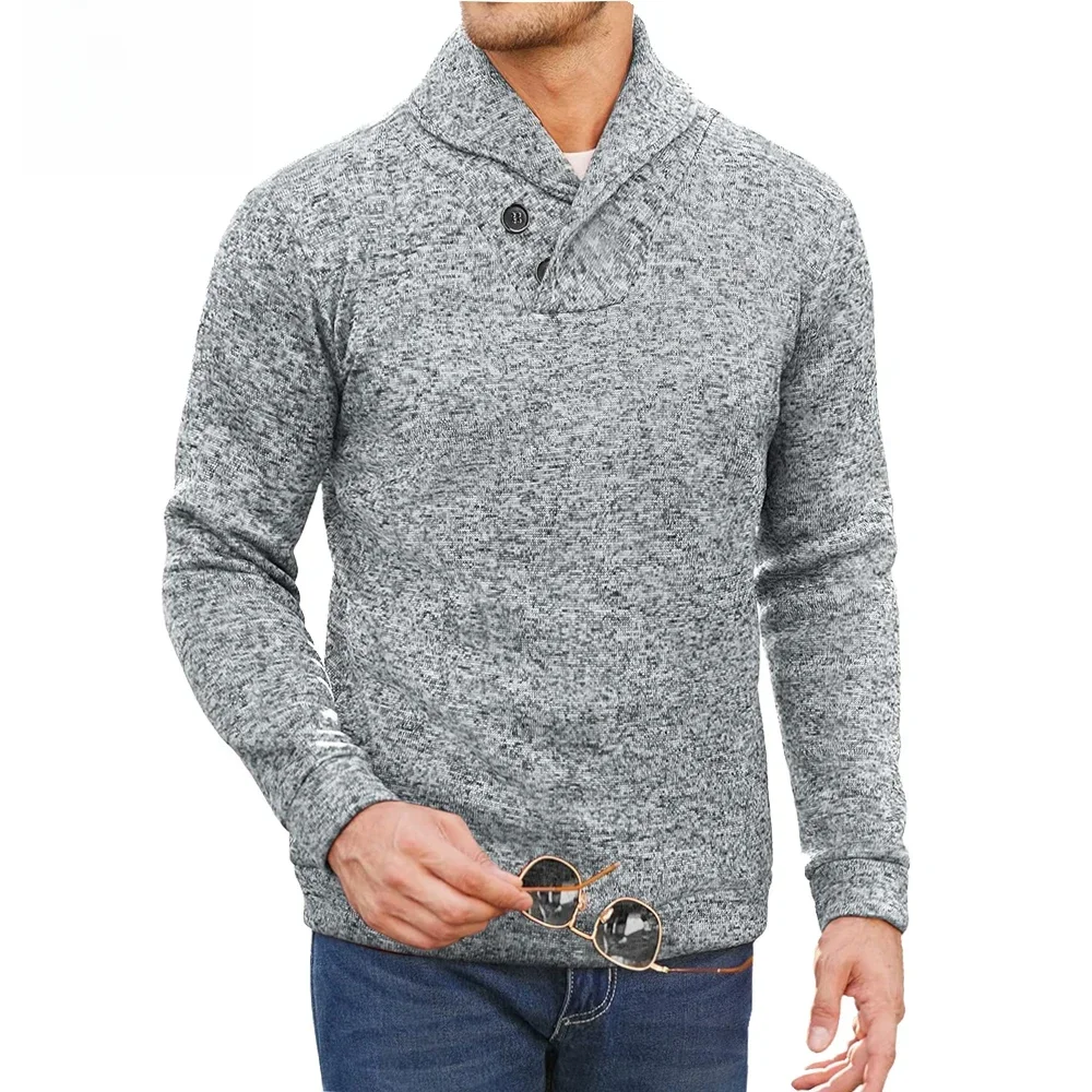 Herfst Heren Lange Mouw Halve Coltrui Truien Knop Hals Effen Kleur Winer Warme Sweatshirts Ademende Trui Heren