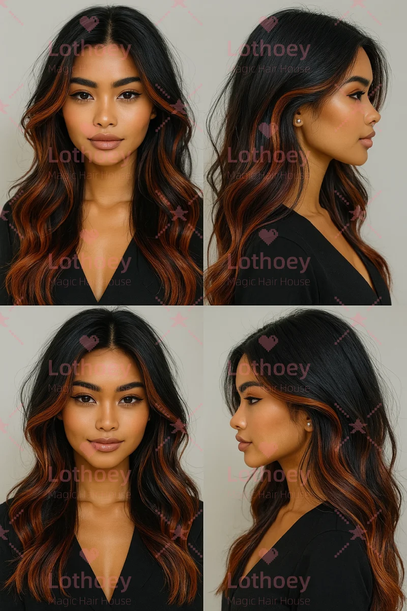 Wig kilau alami warna-warni yang dicelup pilihan Mudah dipakai Pertemuan sehari-hari Penggunaan multi-kesempatan Kepribadian dan wig manusia yang nyaman