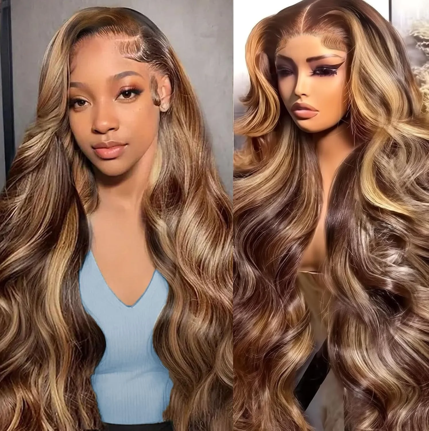 P4/27 Body Wave Wigs 220% Density Highlight Colored 13x6 HD Transparent Lace 13x4  Full Frontal Wigs For Women Human Hair 24 32  Inch