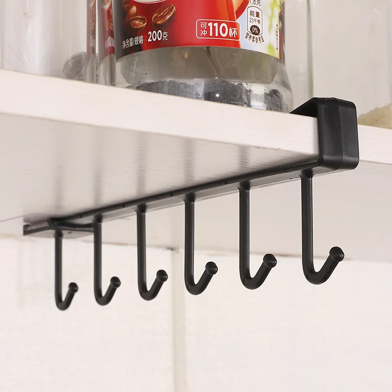 Kitchen Iron Art Seamless Nail Free Hooks Multi Row Cabinet Storage Hooks Storage of Kitchen Cabinet Wall Shelf Storage Rack