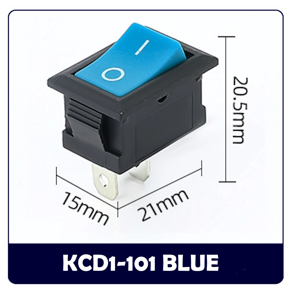 KCD1-101 ON-OFF Rocker Switch 2 Pins SPST Copper Contact 15*21mm 6A 250VAC /10A 125VAC