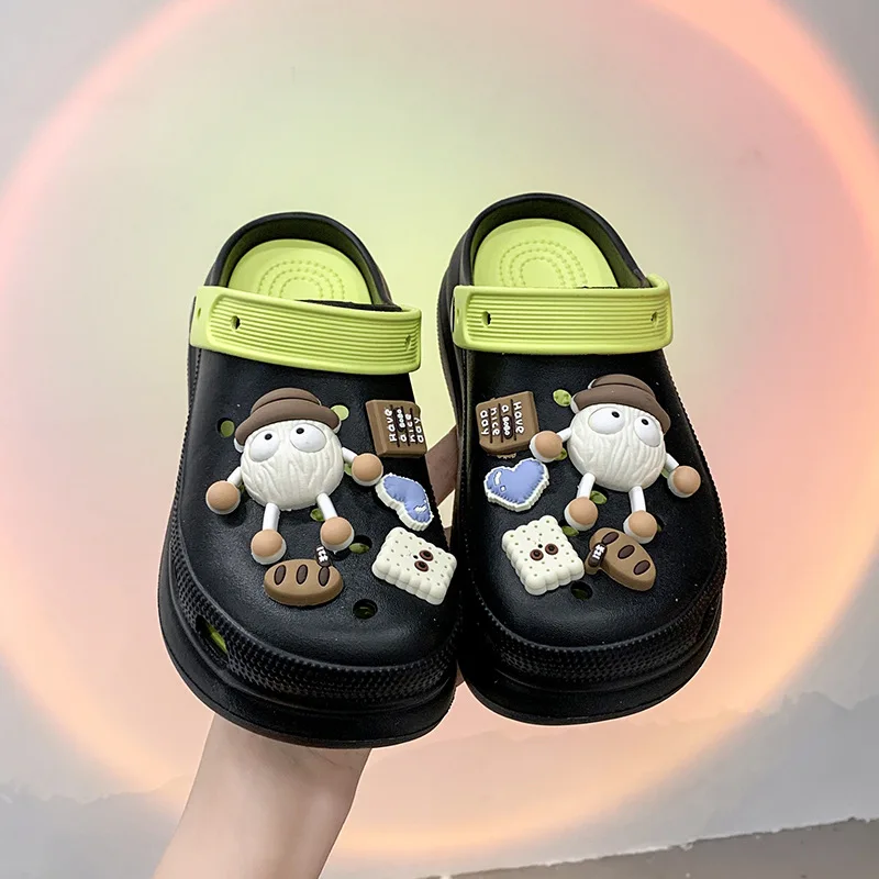 Fashion Diy Clogs Sandals Women 2024 Summer Chunky Platform Slippers Woman Thick Bottom Closed Toe Beach Slippers Mujer