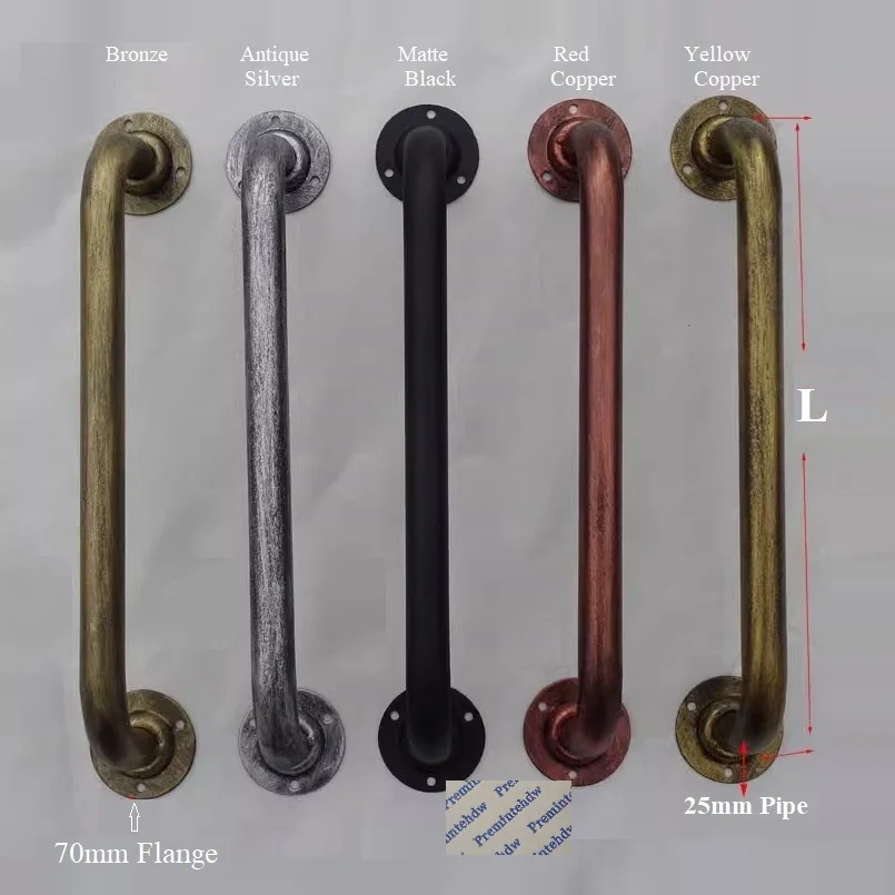 2Pcs Retro Rural Bent Water Pipe Barn Door Pull Wall Grab Towel Bar Bronze Matte Black Silver Copper