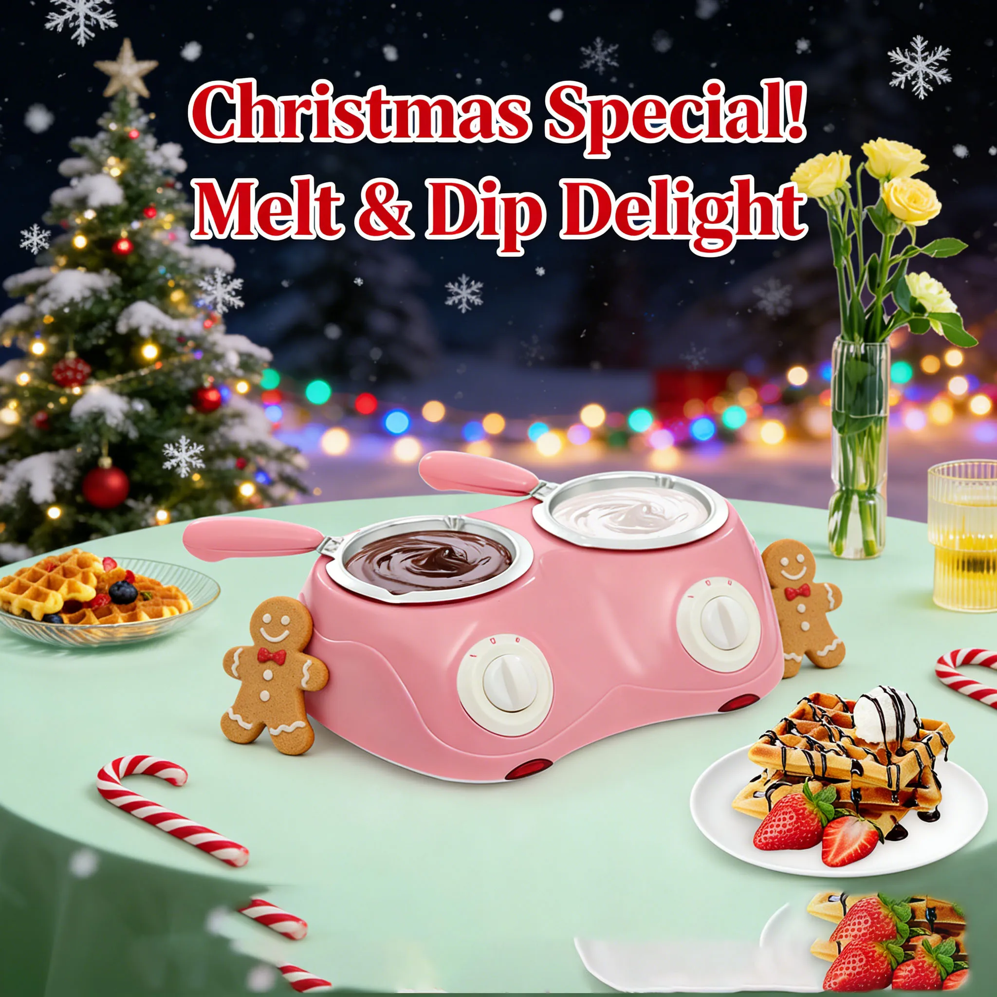 

Electric Chocolate Melting Pot, Dual Pot Chocolate Melting Furnace with Temperature Control 109°F/140°F, Candy Making Machine