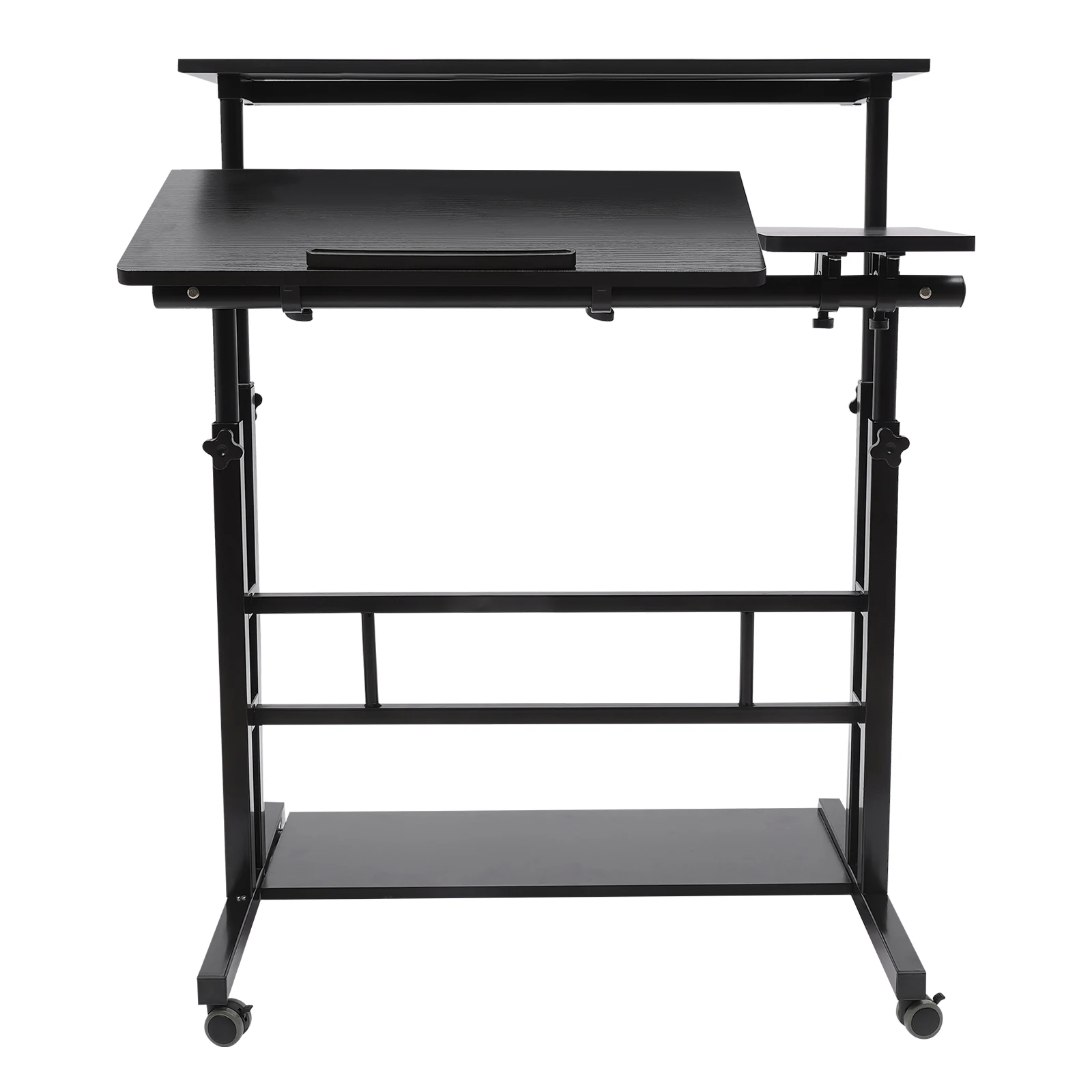 Móvel ajustável Stand Up Desk, Mesa para laptop com rodas, Mesa de armazenamento, Home Office Workstation, Mesa rolante, Carrinho preto para laptop