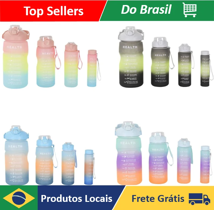 Kit 4 Motivational Squeeze Water Bottle 3l/2L/900ml/300ml