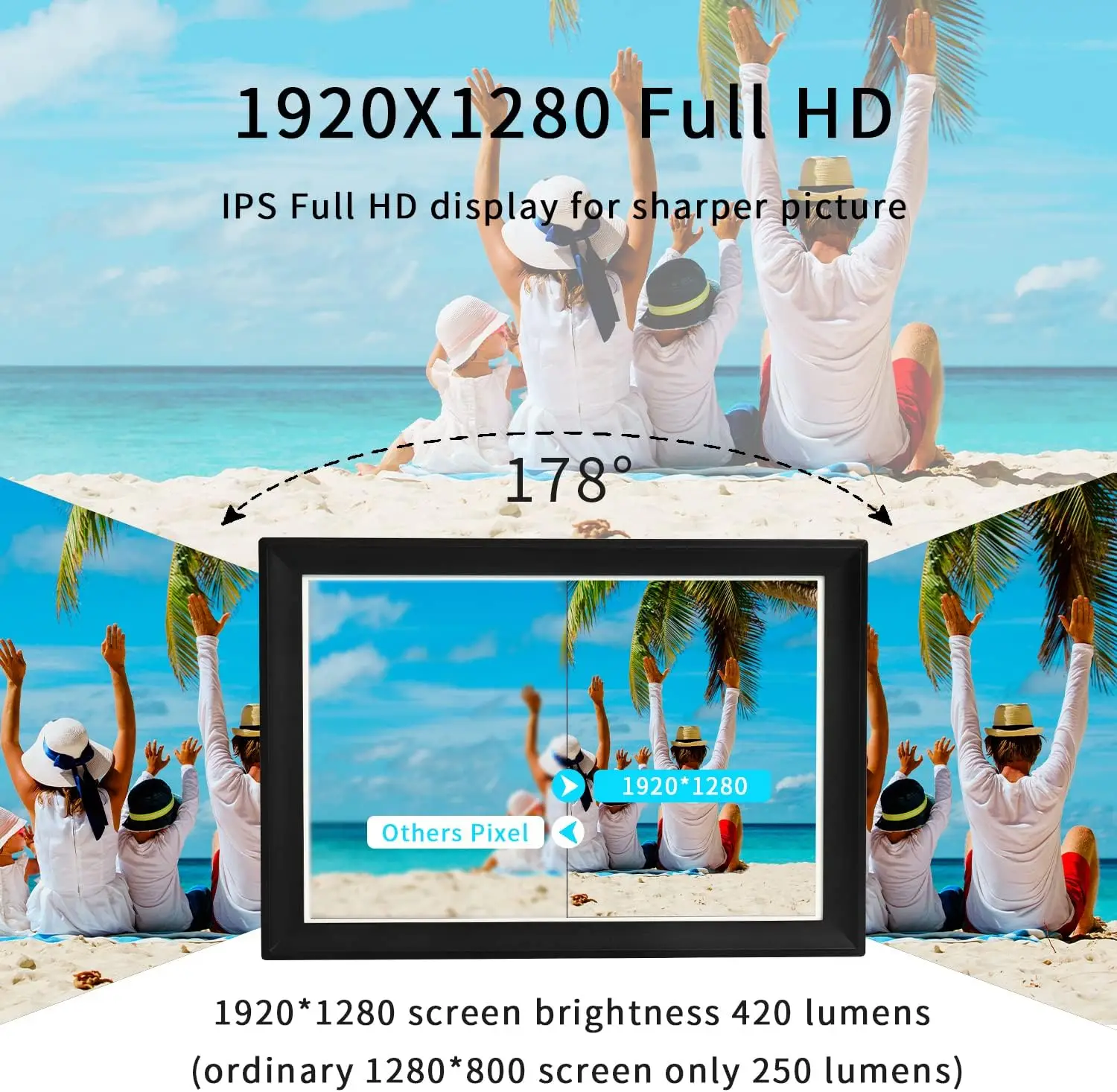 Умная фоторамка 2,4G/5G WiFi, цифровая фоторамка 10,5 дюйма IPS 1920x1280 Full HD, сенсорный экран, встроенная память 64 ГБ с помощью приложения rubbero
