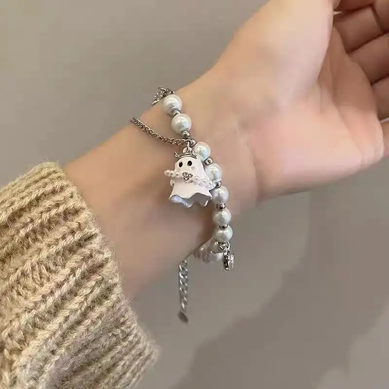 Black White Ghost Beads Bracelet Unisex Minimalist Cool Fashion Accessory for Students Sweet And Spicy Style High-End Feel