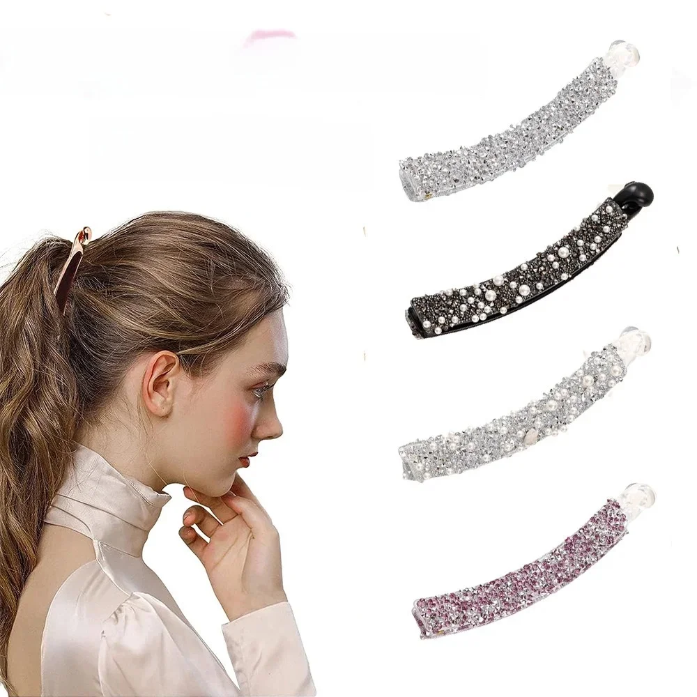 Bling Bling Crystal Banana spinka do włosów dla kobiet tylna głowa szpilki do włosów moda uchwyt na kucyk pazury Rhinestone nakrycie głowy — zdjęcie 2