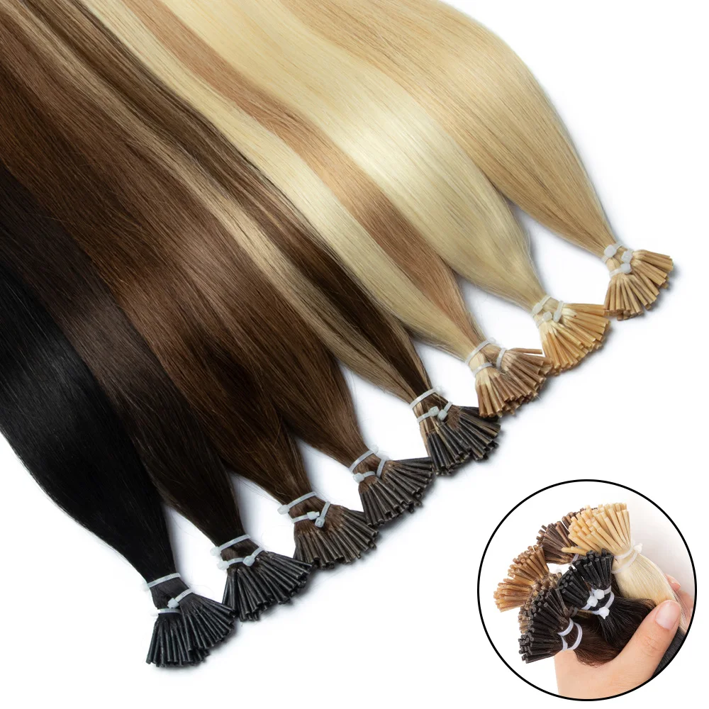 Keartin I Tip Hair Extensions Human Hair Keratin Tip Hot Fusion Human Hair Extensions Black Blonde Brown PreBonded Hair 50pcs