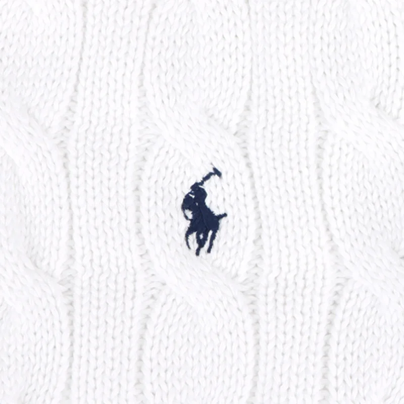 سترة بولو رالف لورين كابل متماسكة من القطن بياقة دائرية للنساء